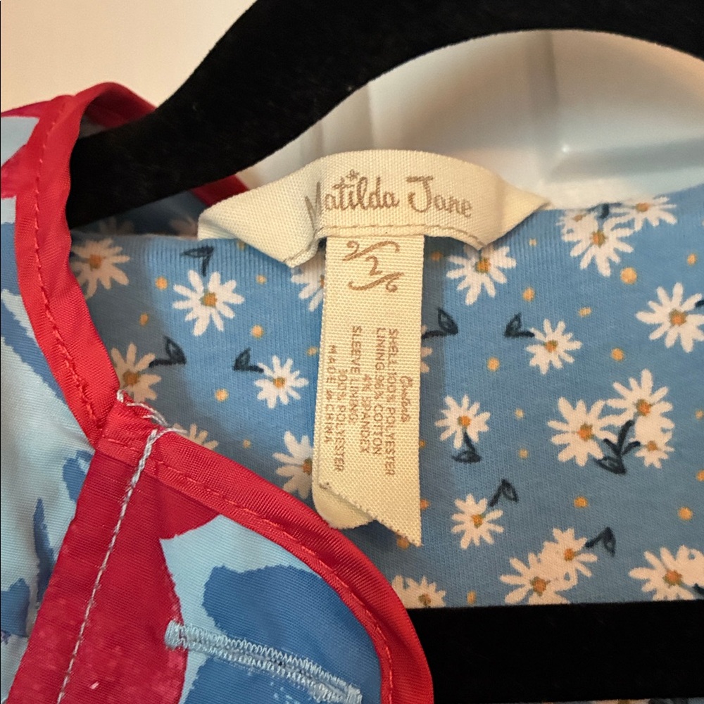Matilda Jane Light Blue Floral Hooded Raincoat with Red Accents - Picture 2 of 4